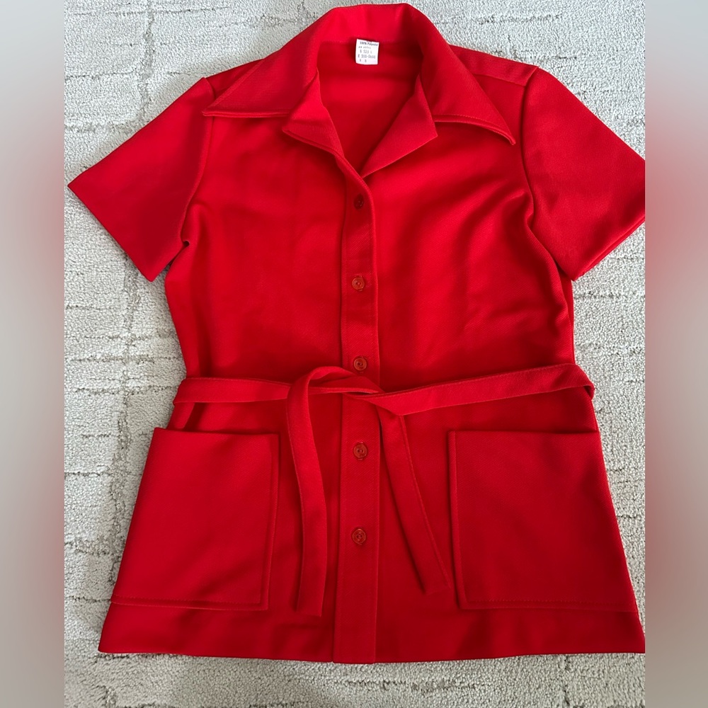 Vintage Women’s Red Button Shirt With Pockets & Belt